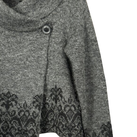 Adrienne Vittadini Gray Cowl-Neck Sweater – Asymmetrical Button Front, Damask - Picture 2 of 8